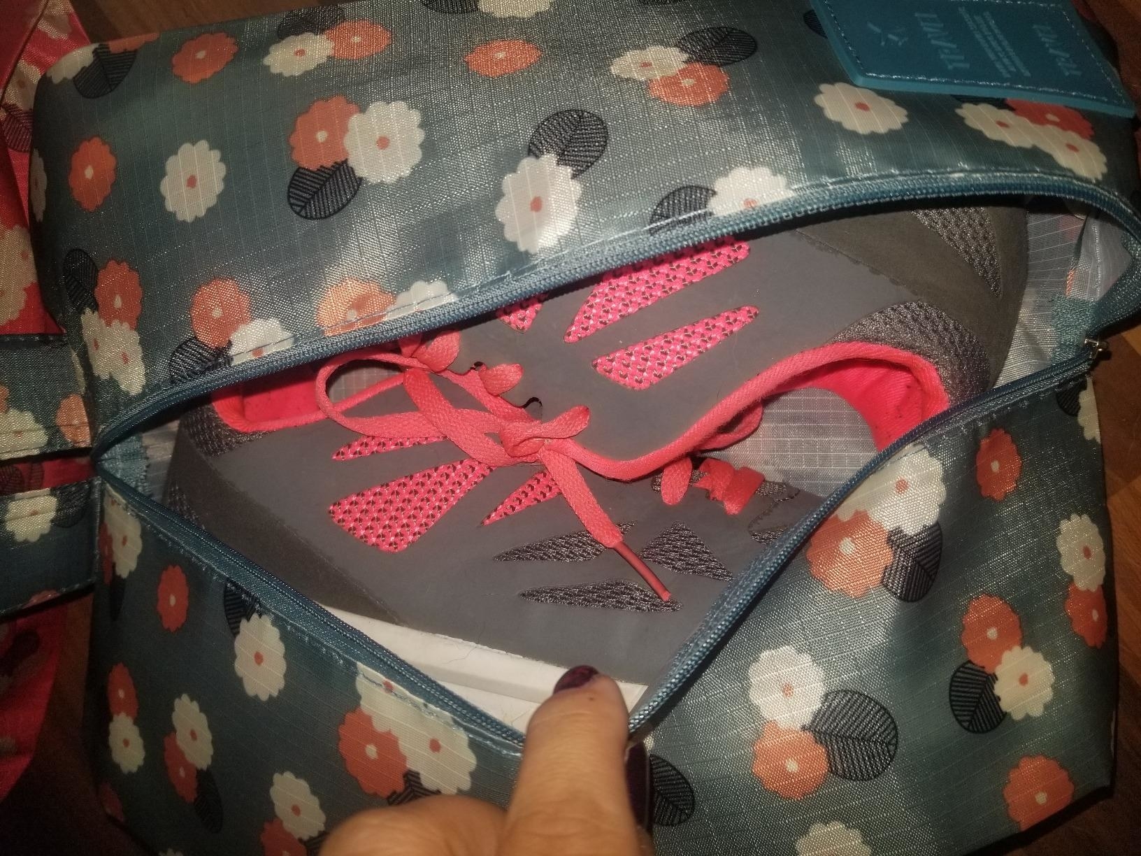 Reviewer image of sneakers in shoe bag