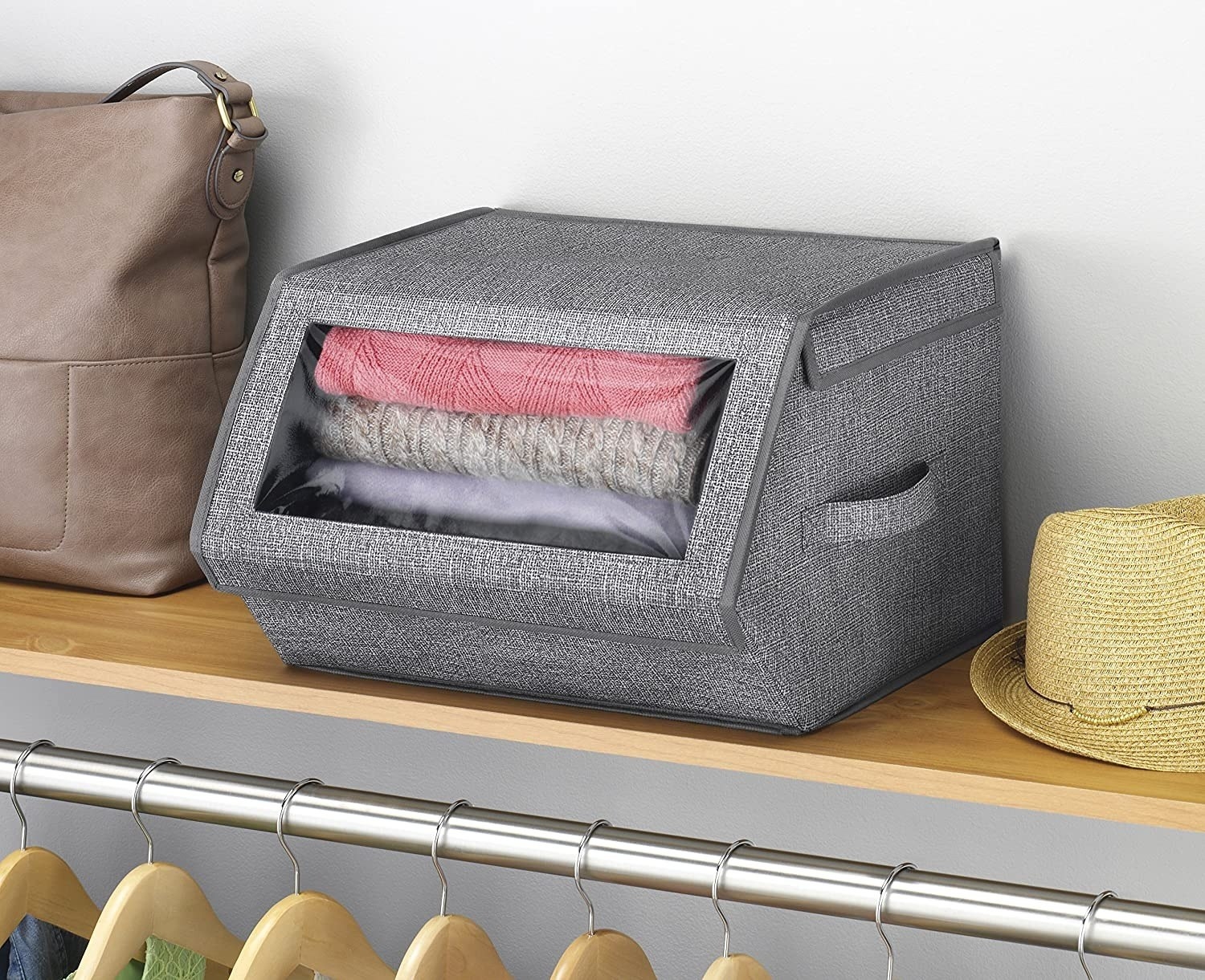 Caja de almacenamiento apilable con ventana, color gris sombreado