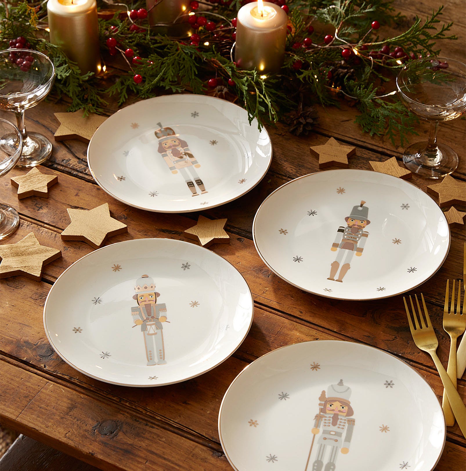 the plates on a decorated table