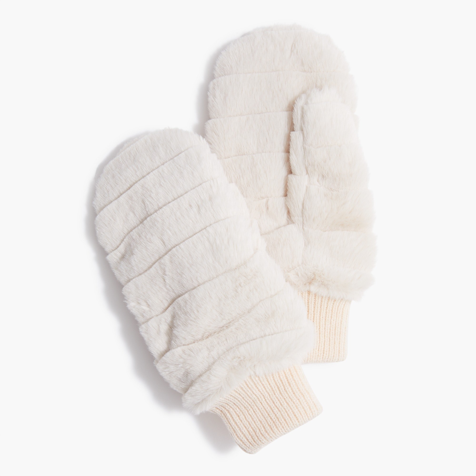 The ivory mittens with ribbed cuffs