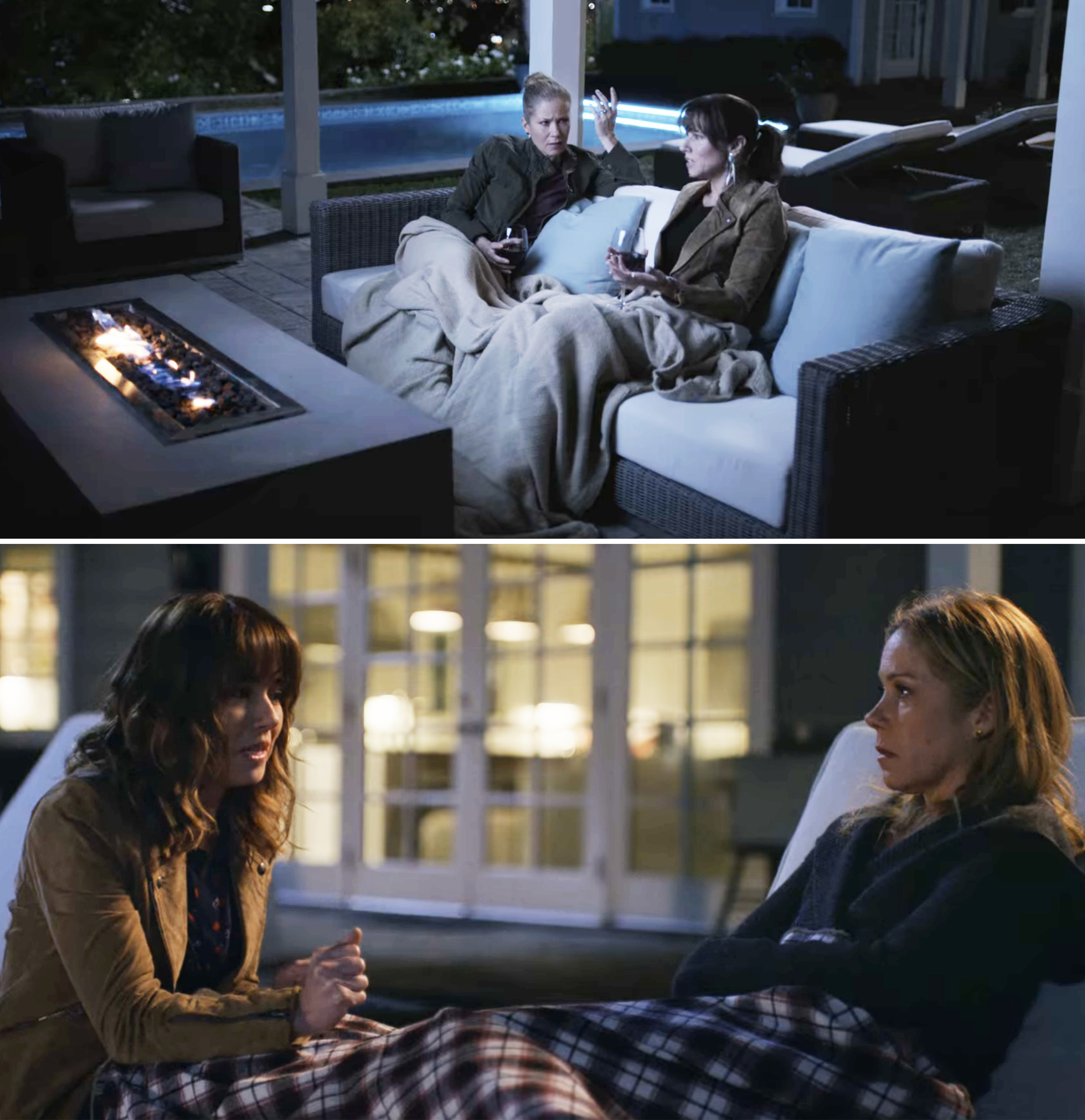 Scenes with Christina and Linda sitting on a couch