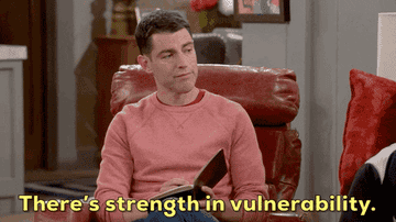 Max Greenfield saying &quot;there&#x27;s strength in vulnerability&quot;