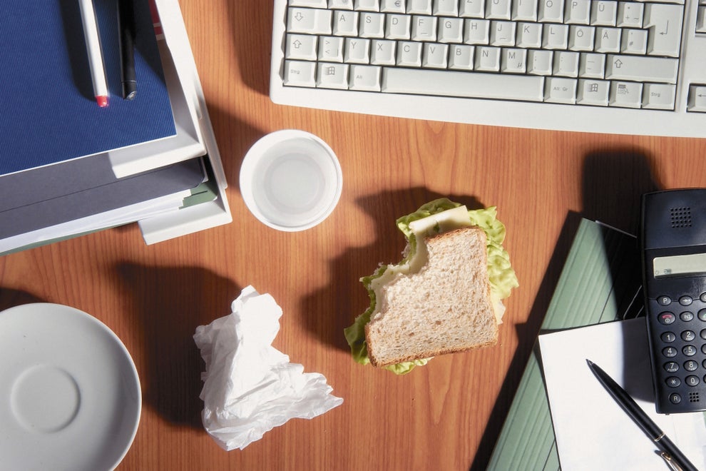 A sandwich on a work desk