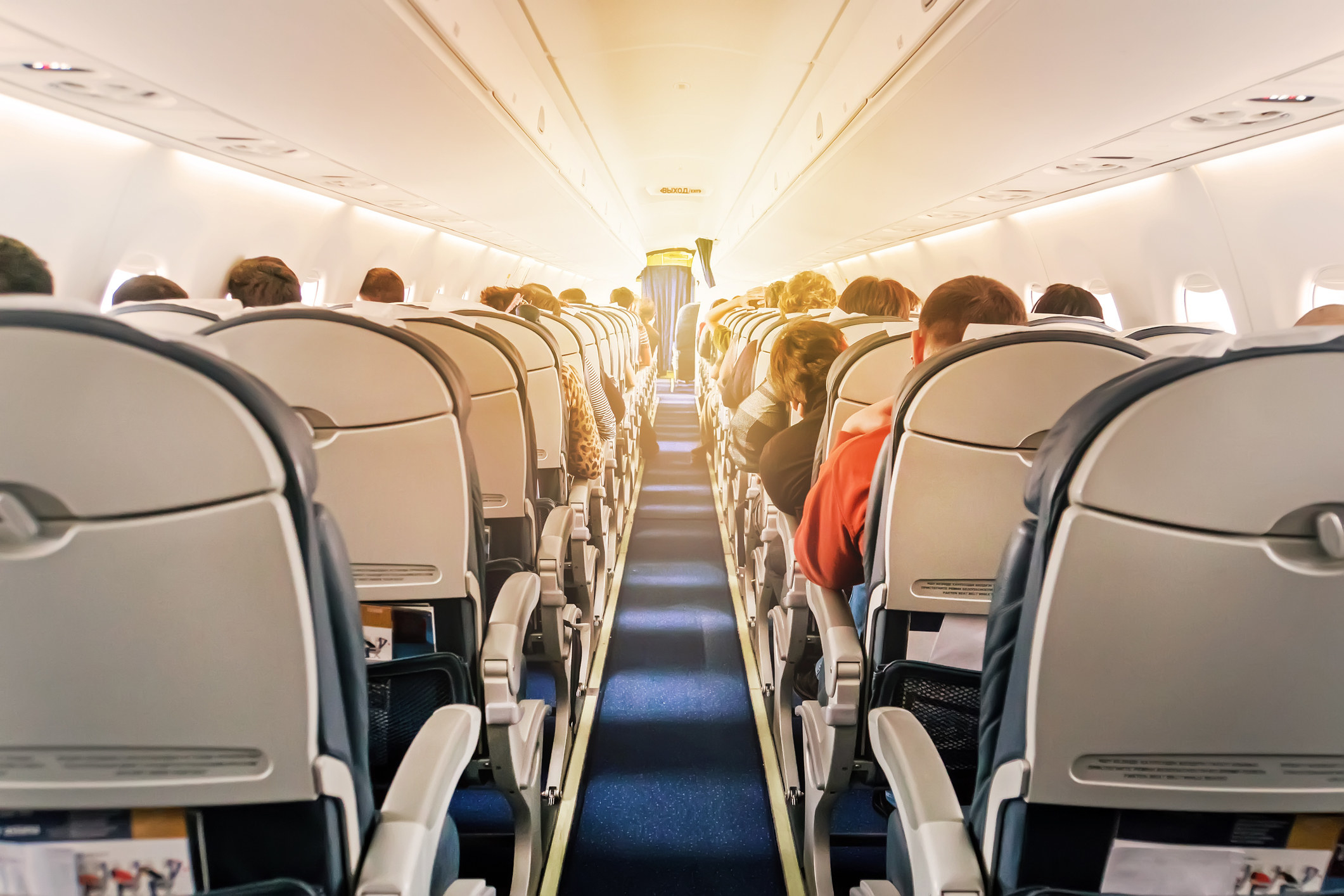 Passengers seated on an airplane