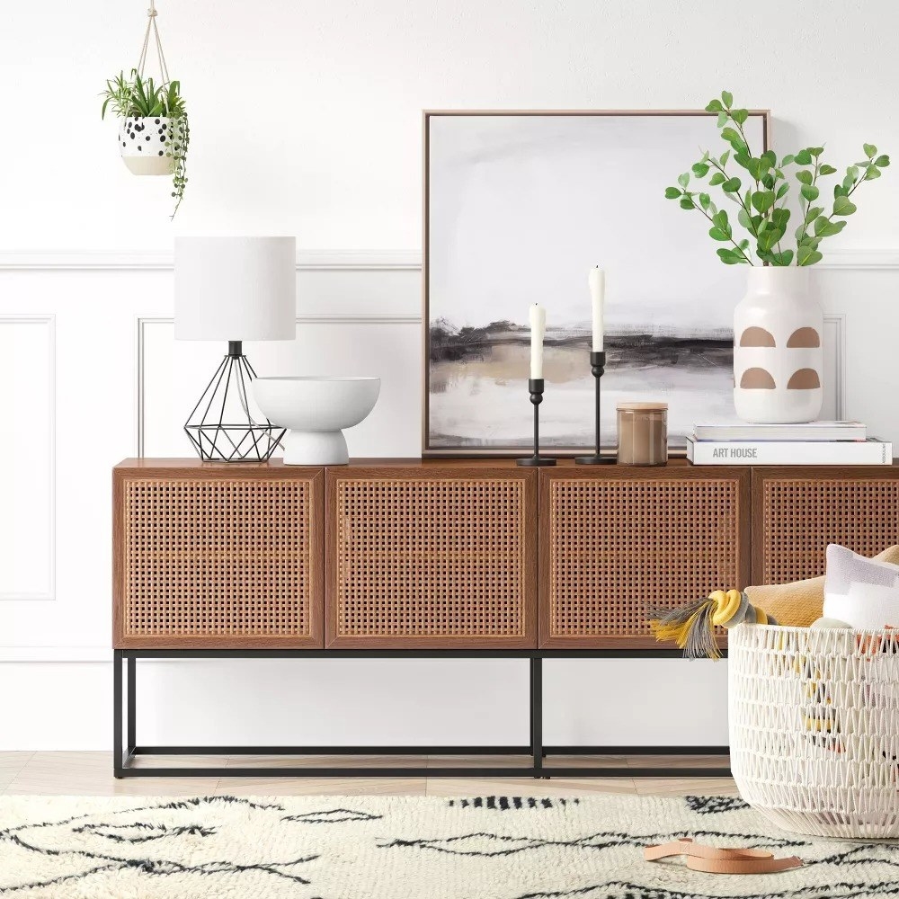 the brown woven console table
