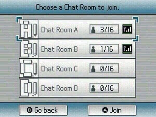 photo of the chat rooms from Nintendo DS systems