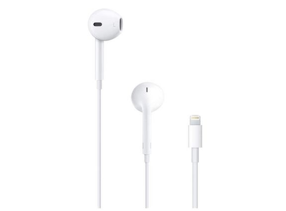 A classic Apple earbuds that comes with a lightning connector