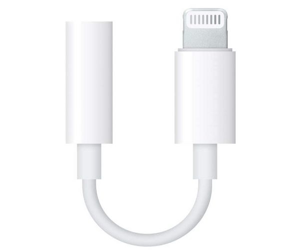 An Apple lightning-to-headphone connector