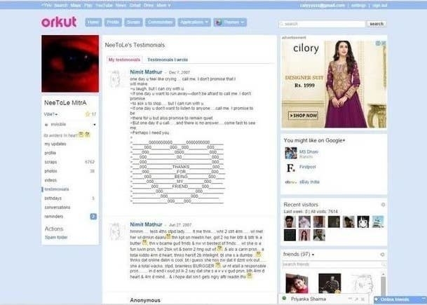 A screenshot of someone&#x27;s Orkut page