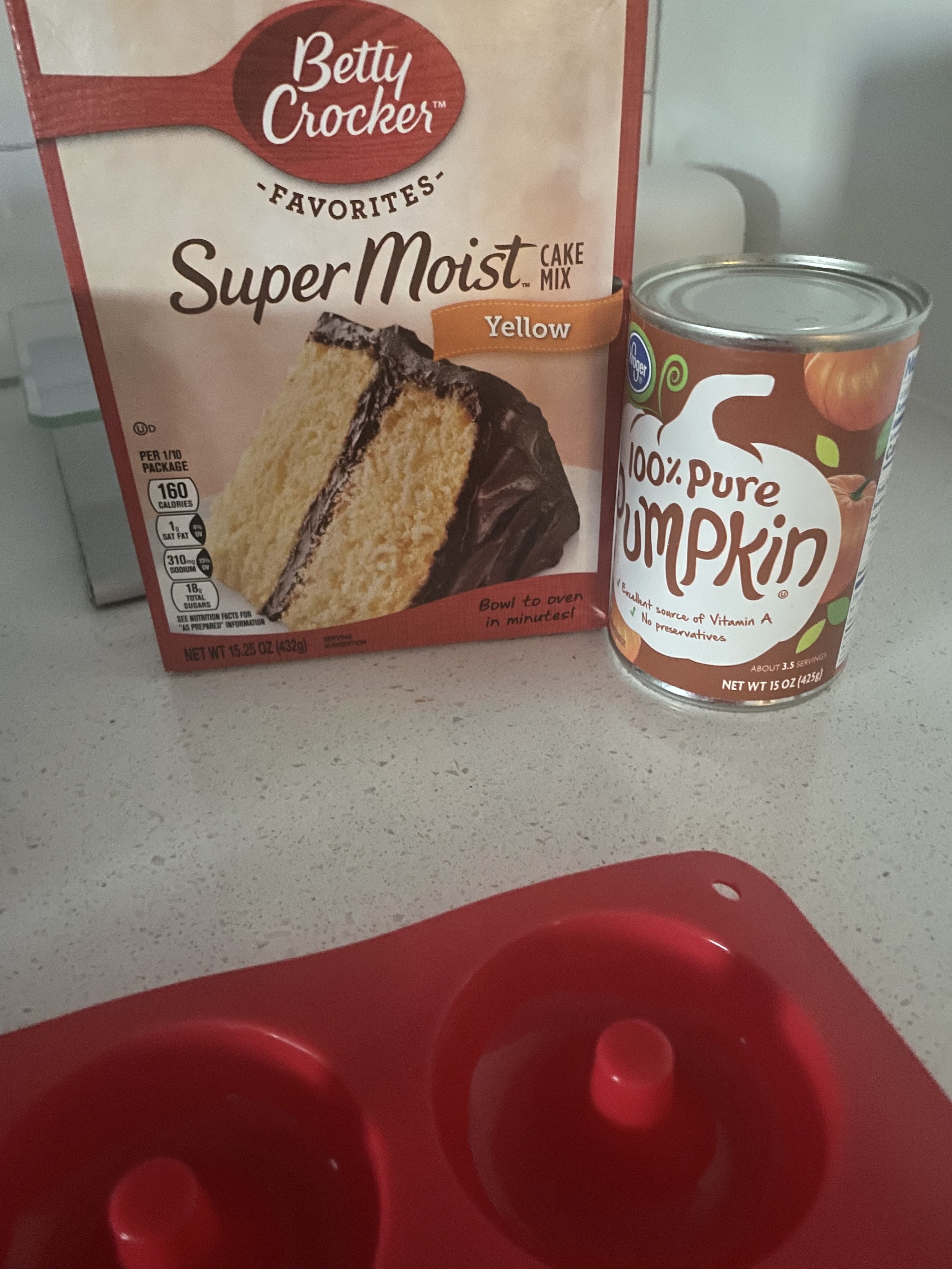 cake mix and a can of pumpkin puree
