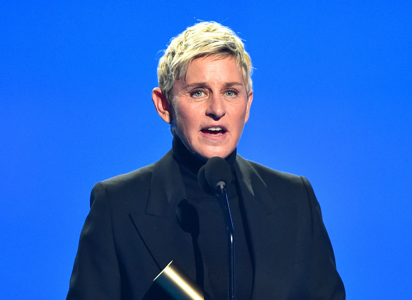 Ellen DeGeneres accepts The Daytime Talk Show of 2021 award for &#x27;The Ellen DeGeneres Show&#x27; on stage during the 2021 People&#x27;s Choice Awards
