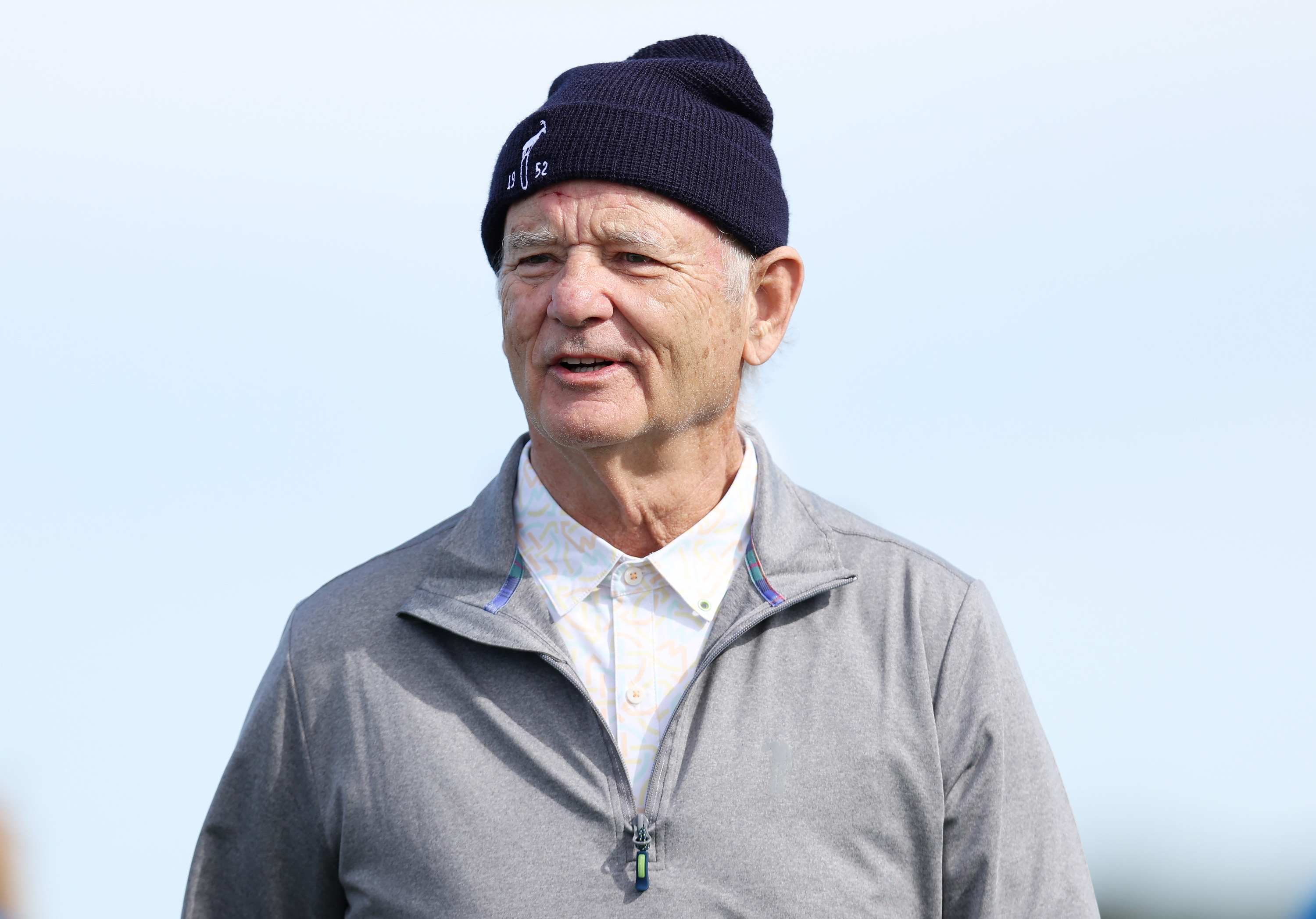 Actor Bill Murray looks on during the first round of the AT&amp;T Pebble Beach Pro-Am at Monterey Peninsula Country Club on February 03, 2022