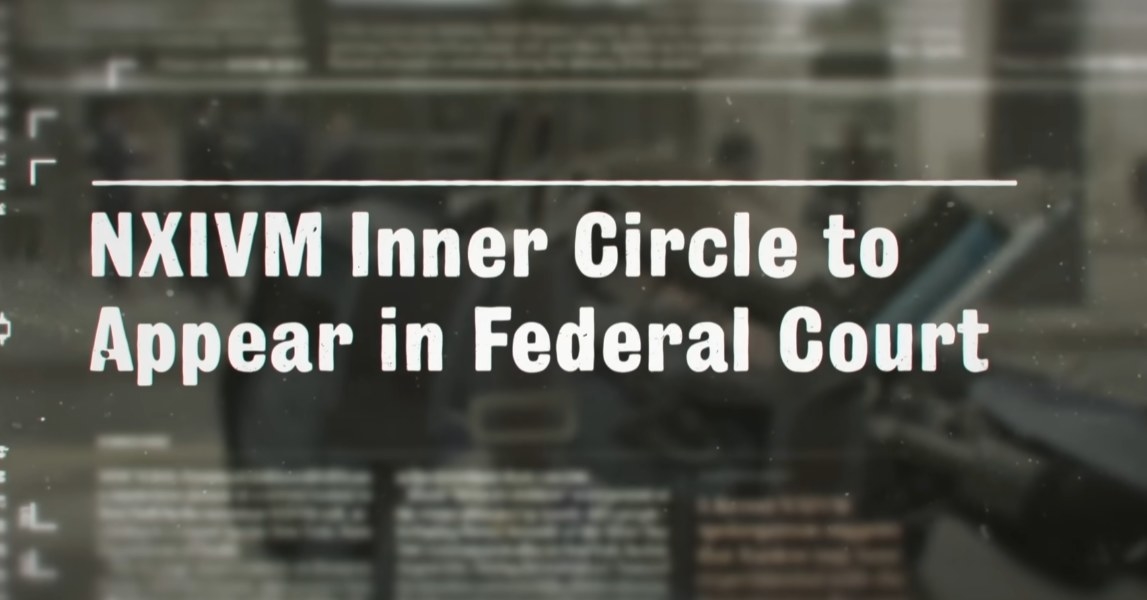 A news article displaying a headline NXIVM Inner Circle to Appear in Federal Court