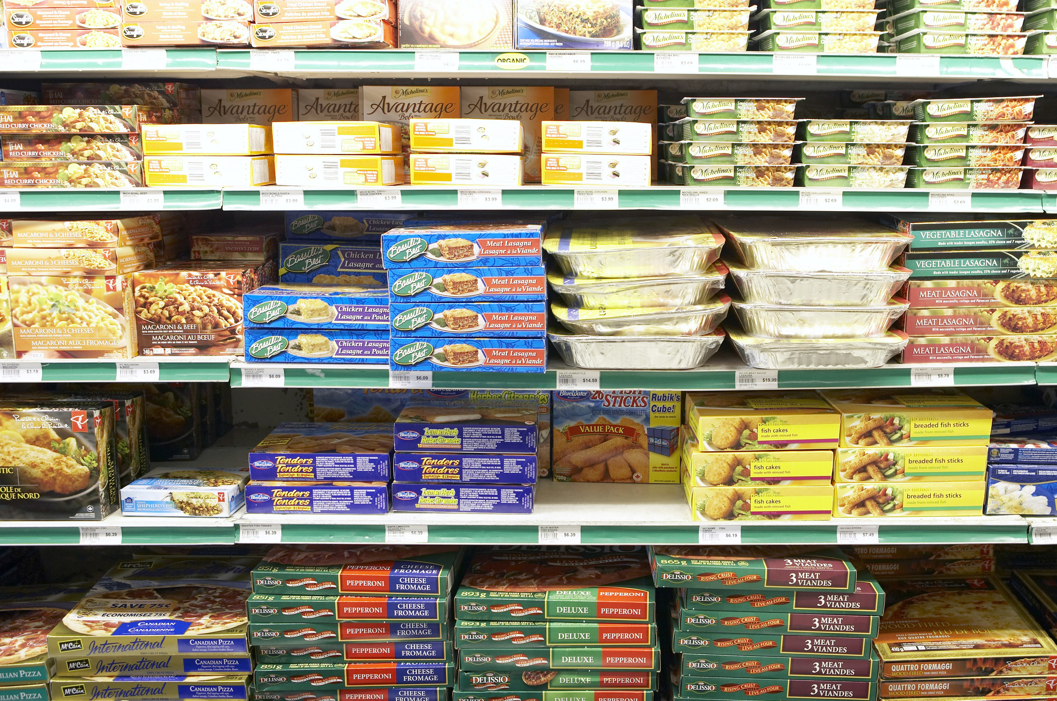 The frozen food aisle at a grocery store.