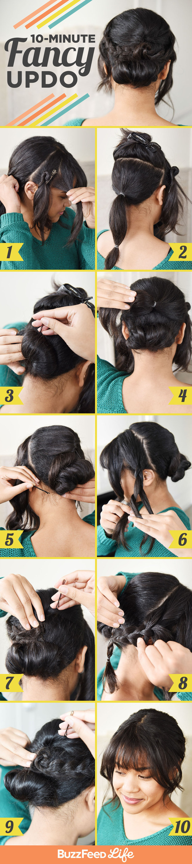 simple twisted hairstyle tutorial. Easy hairstyle for long hair. Hairstyle  of twisted knots. Hairstyle tutorial Stock Photo - Alamy