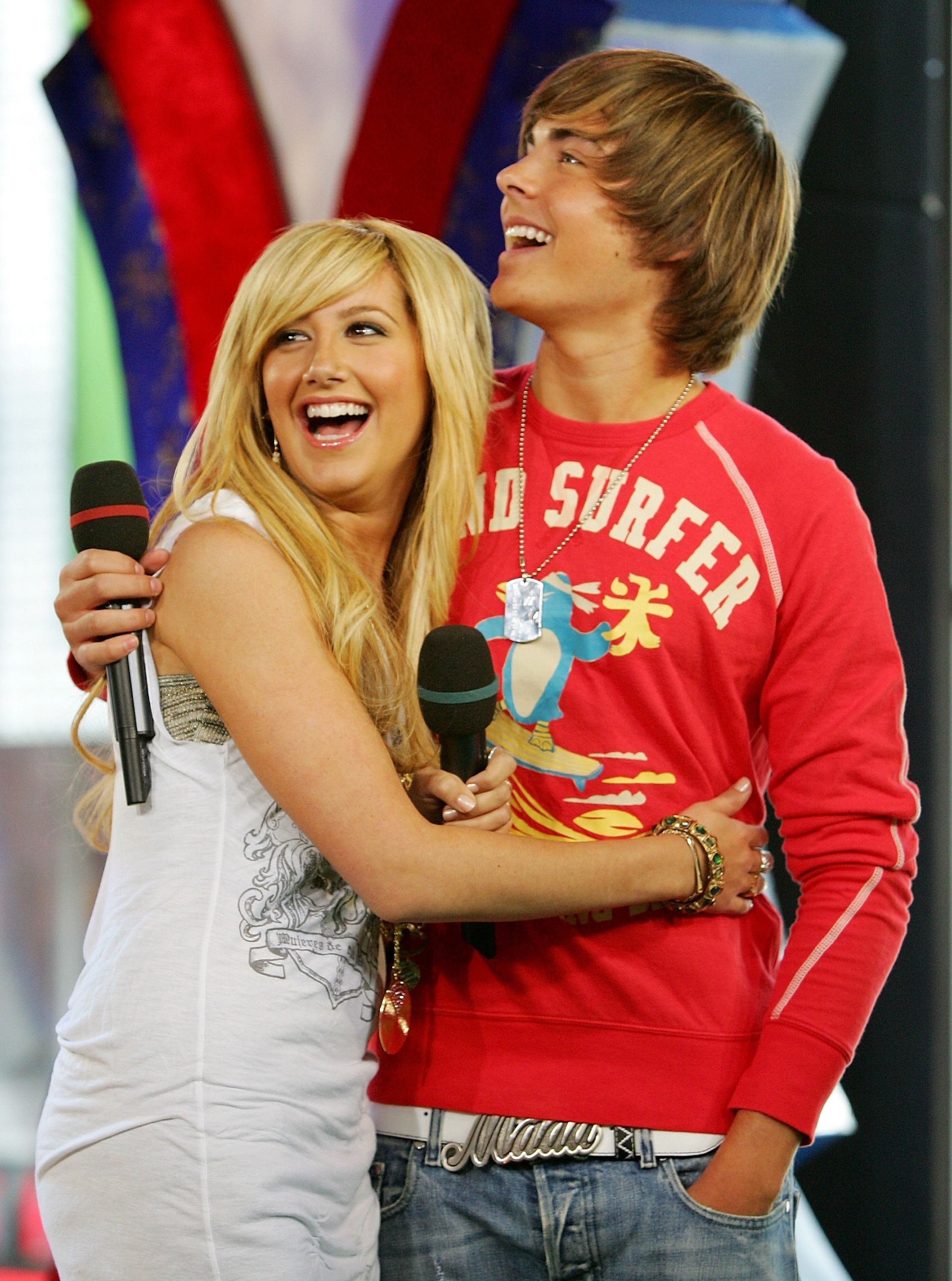 Zac and Ashley embrace during a TV appearance
