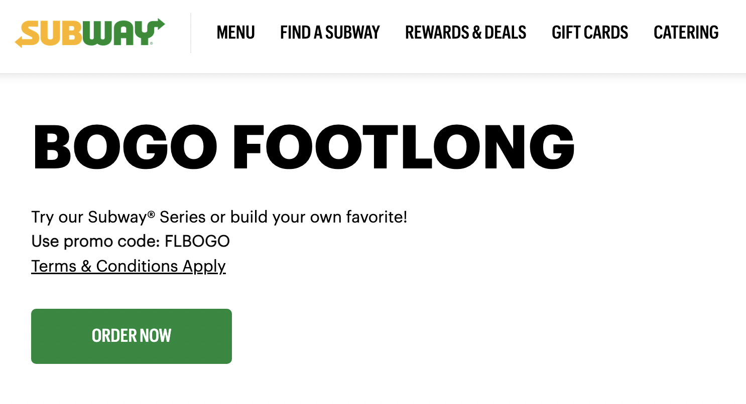 New coupon for BOGO Subway footlong sandwiches