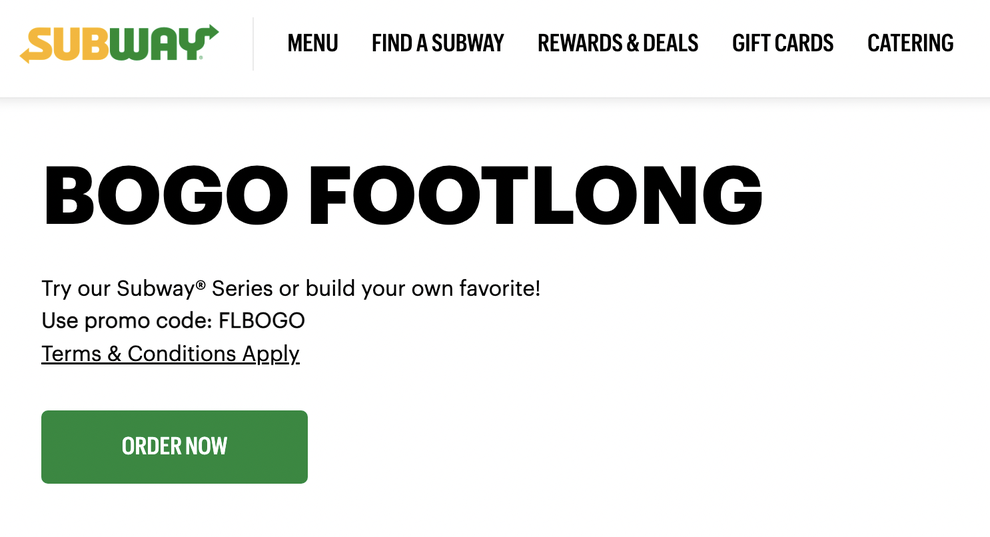 BOGO Subway Promo Code (Online Order) Through March 27th - Debt