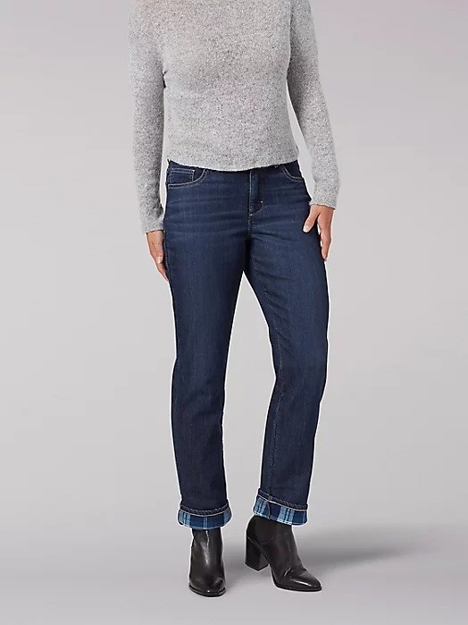 Women's Voyager Fleece-lined High-rise Jeans - Slightly Curvy Slim Straight  | Eddie Bauer