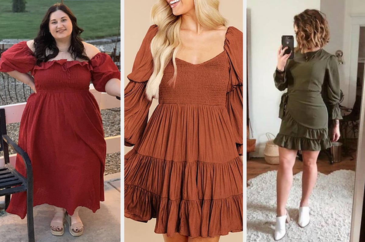 SheIn Women's Plus Size Long Sleeve Hidden Pocket Casual A Line Midi Swing  Dress Rust Brown Large Plus at  Women's Clothing store