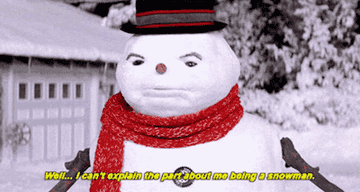 Scene from the film where he says, &quot;Well..I can&#x27;t explain the part about me being a snowman.&quot;