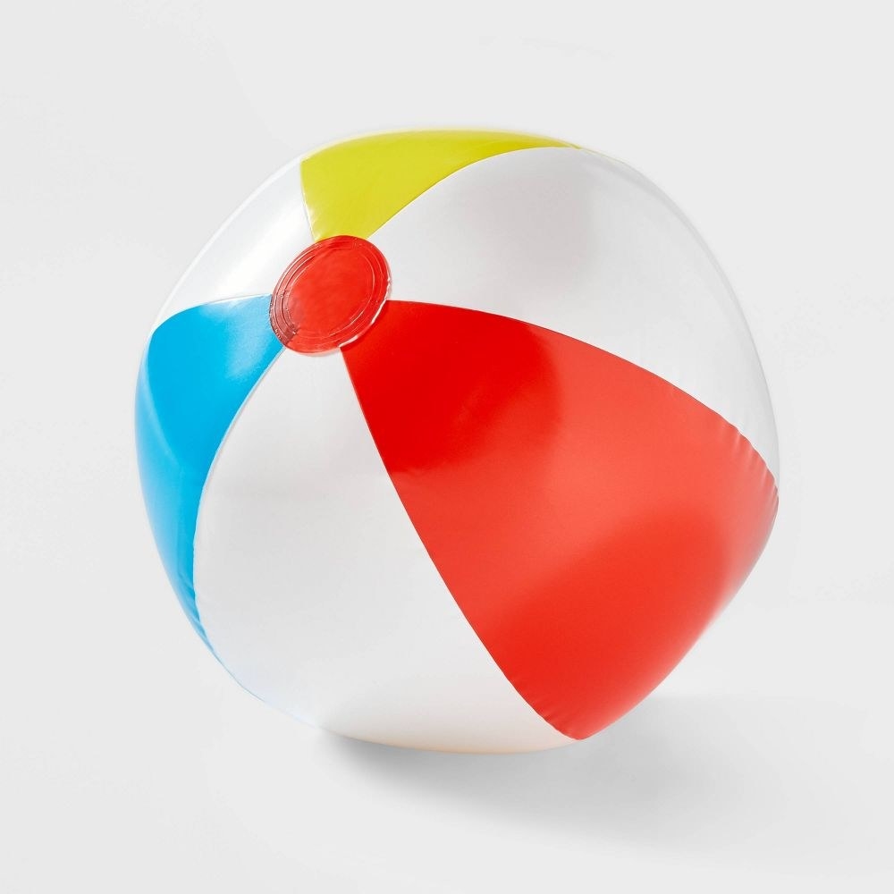 the red, blue, white and yellow beach ball