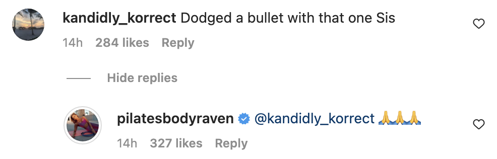 Screenshot of an Instagram comment