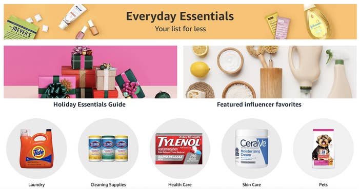 screenshot of the Everyday Essentials categories on amazon