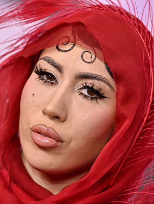 A close-up on Kali Uchis&#x27;s neutral make-up and cat eye