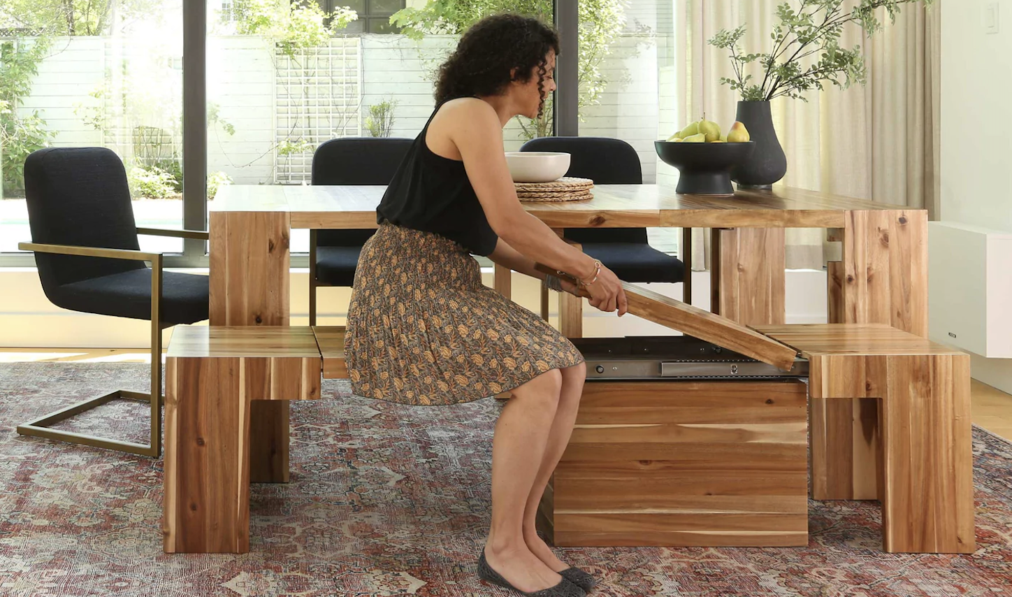 person putting the panel on the bench