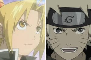 Edward Elric in "Fullmetal Alchemist"/Close-up of Naruto in "Naruto Shippuden"