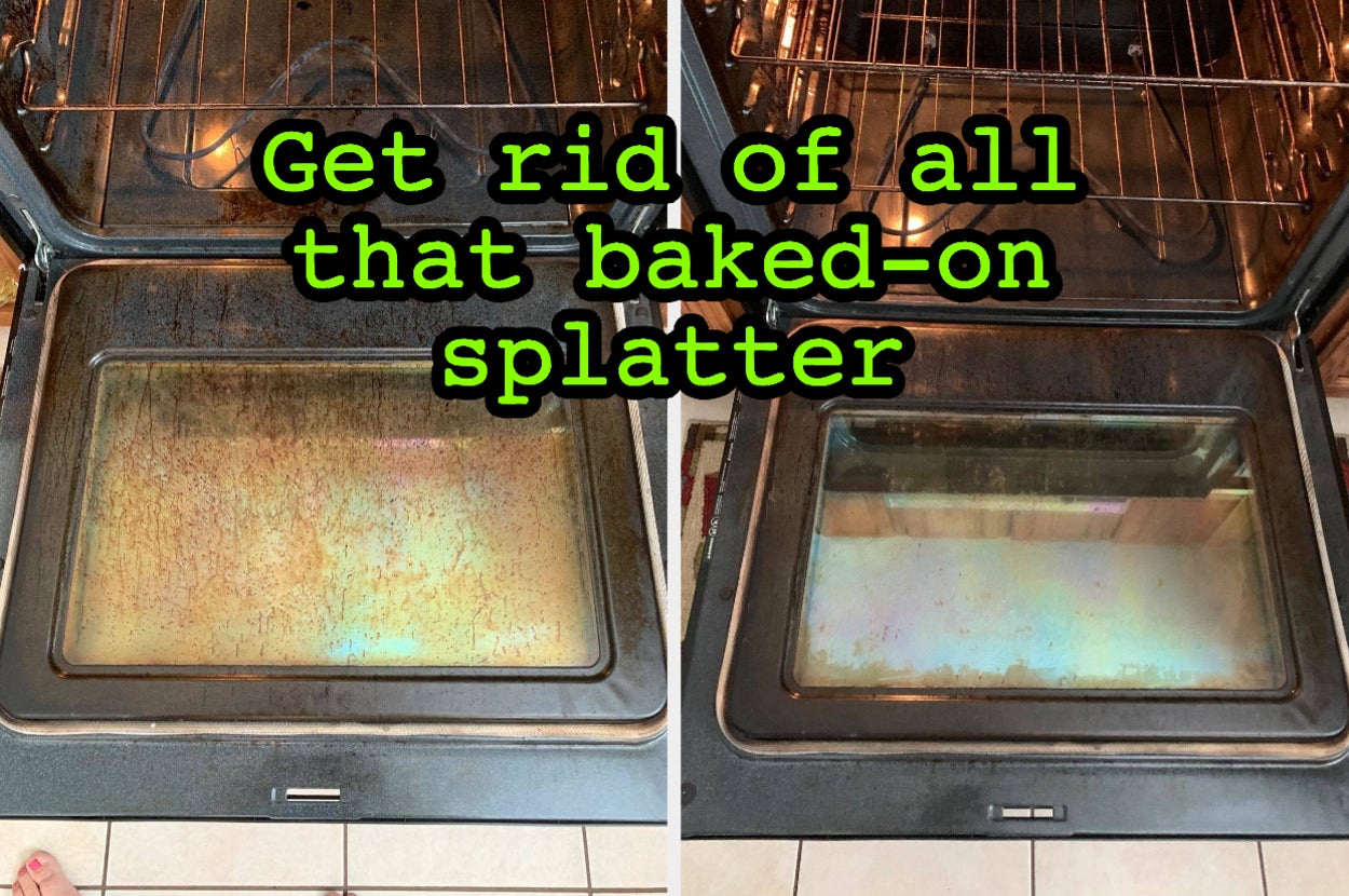 A dirty oven door/A clean oven door