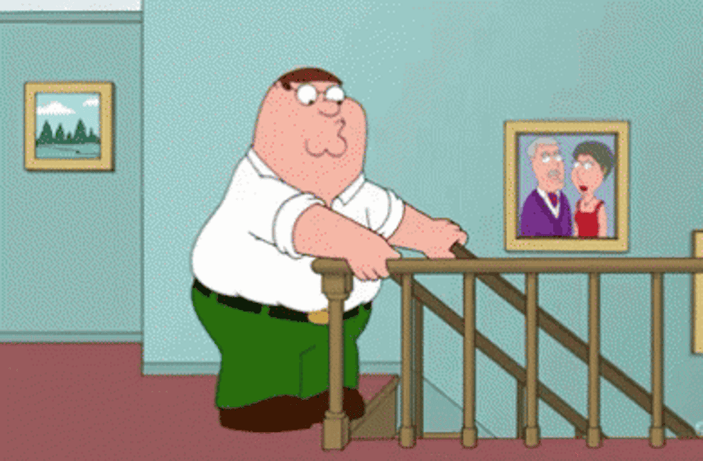 Peter Griffin falling down the stairs