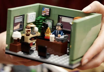 A close-up of Michael Scott's Lego office