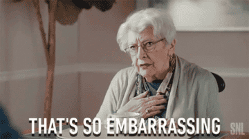 An elderly lady saying &quot;That&#x27;s so embarrassing&quot; on SNL
