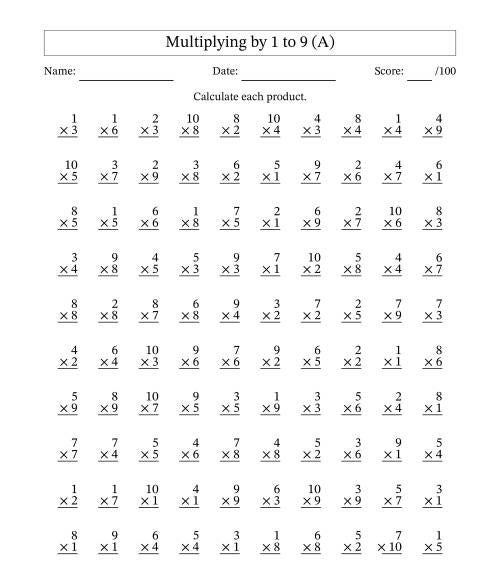 photo of a multiplication test sheet