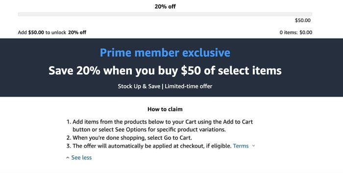 screenshot of the amazon stock up & save program