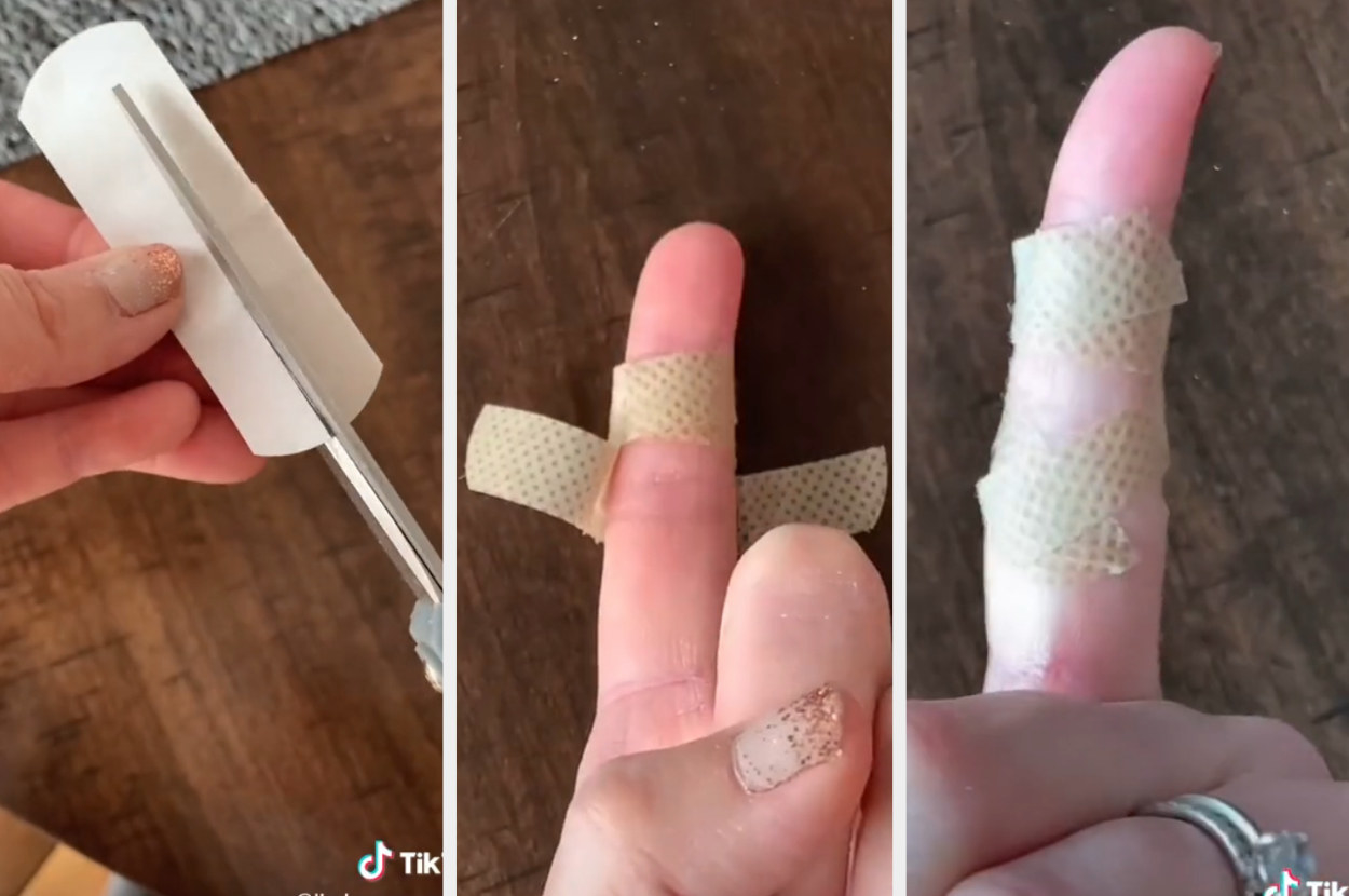 TikToker lindsayroggenbuck shows how to alter a Band-Aid when you have a cut by the joint of a finger