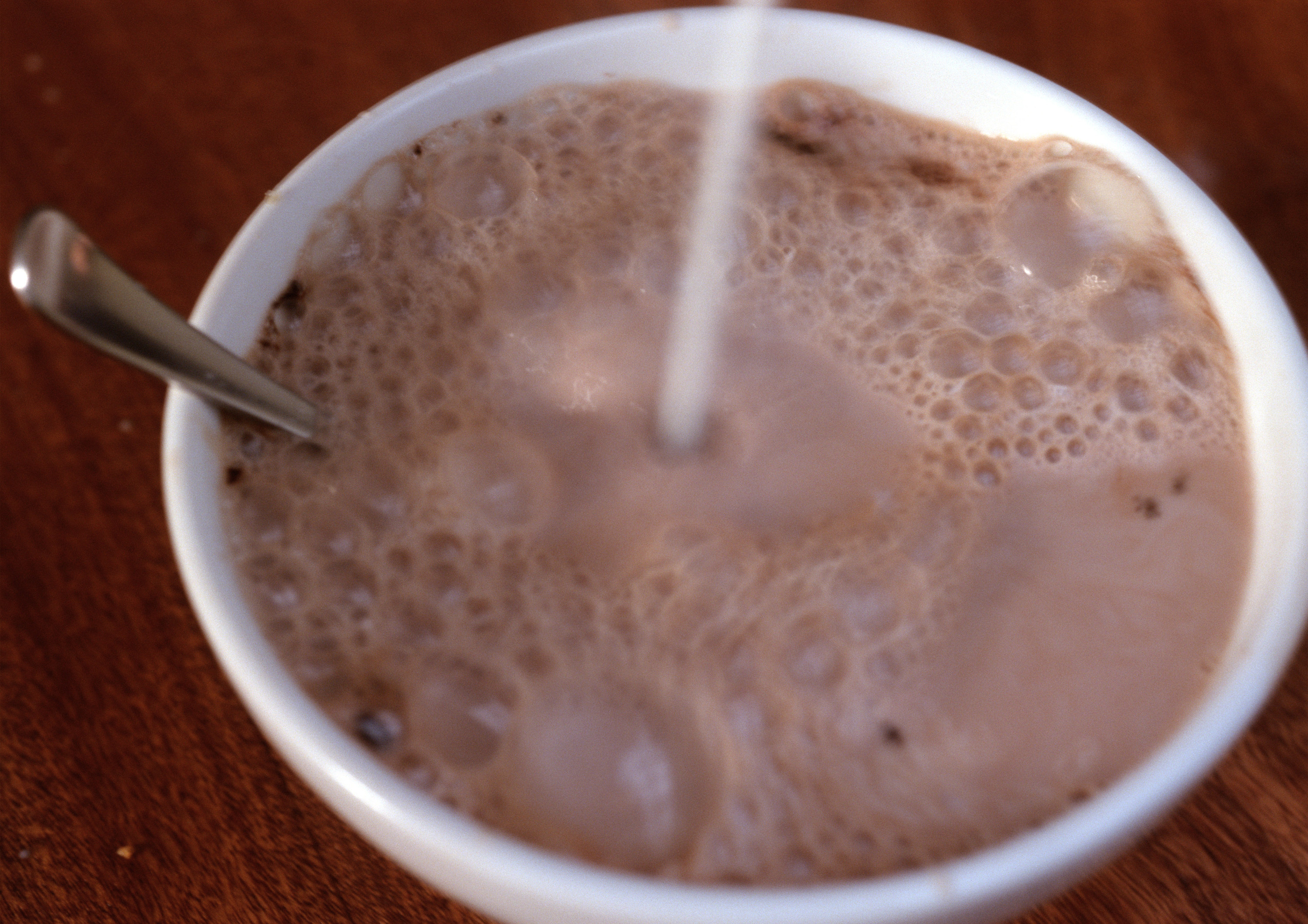 A bowl of chocolate milk.