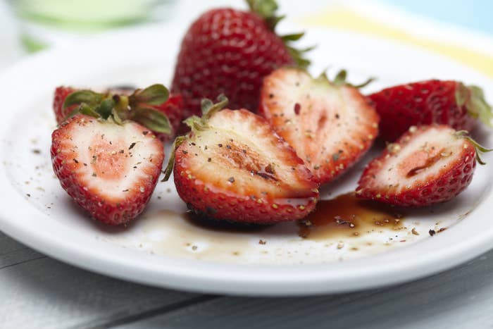 Strawberries with cracked black pepper.