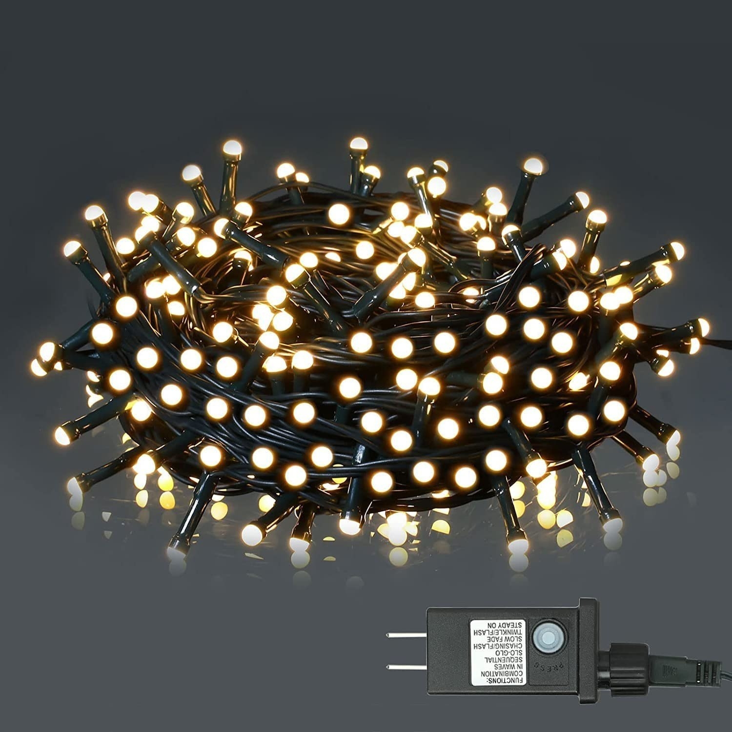 Cadena de luces de navidad para exteriores, interiores e impermeables con 200 luces LED