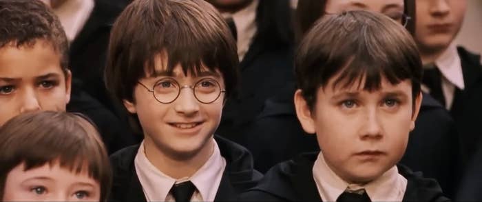 Harry Potter smiling in the crowd