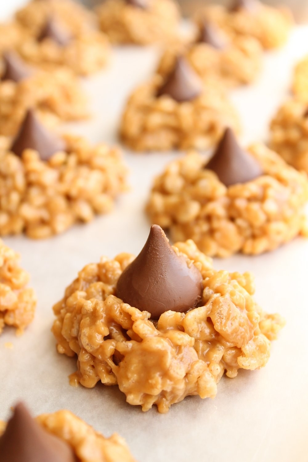 Peanut butter cookies topped with Hershey&#x27;s kisses.