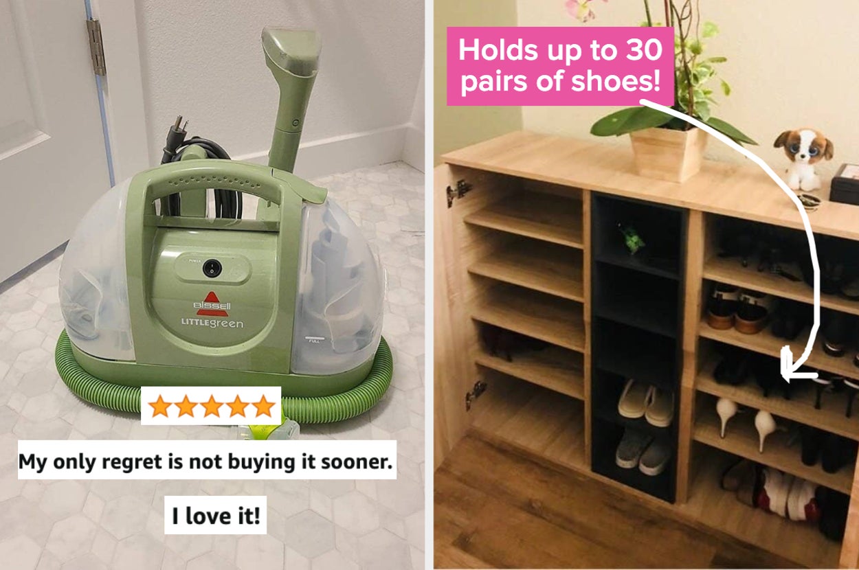 (left) Bissel little green cleaner (right) shoe cabinet