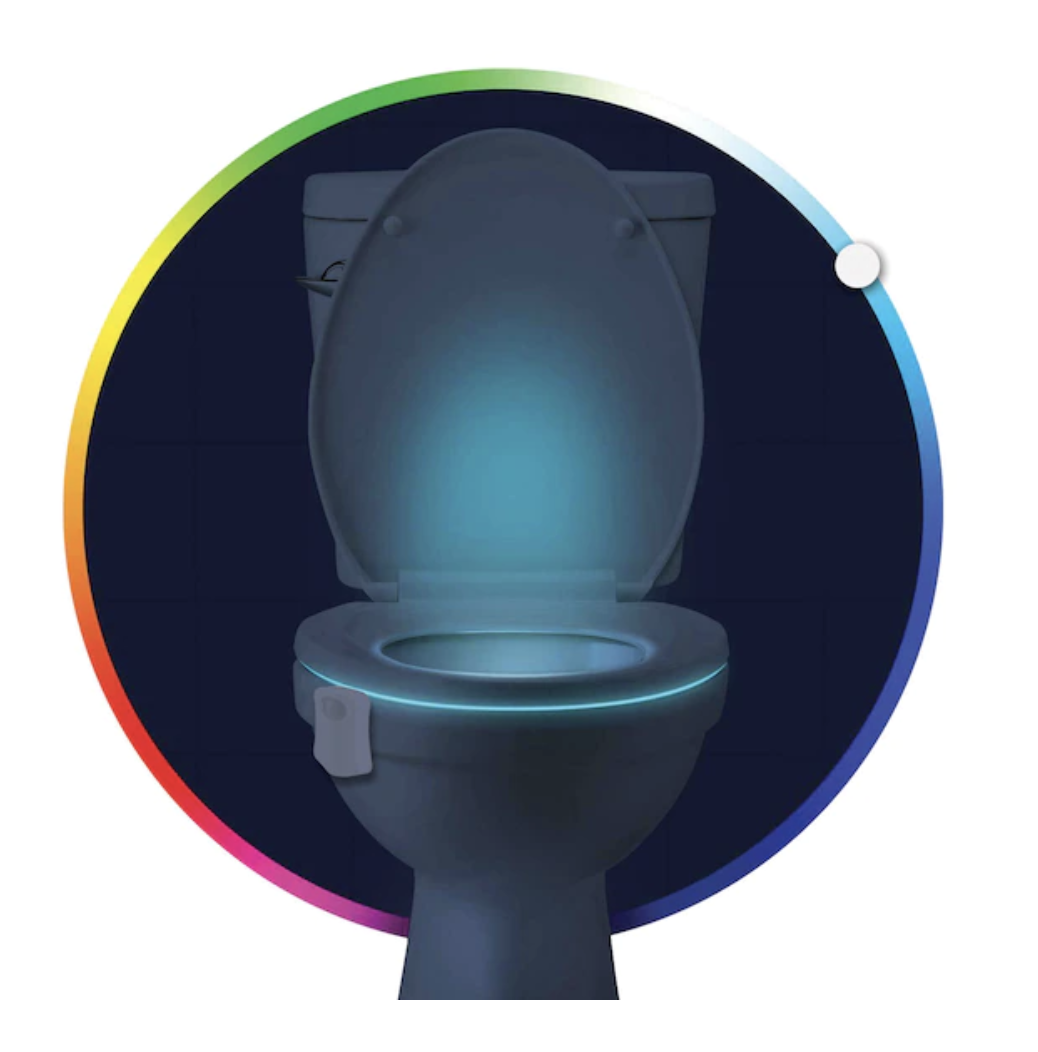 the light on a toilet with a colour ring around it