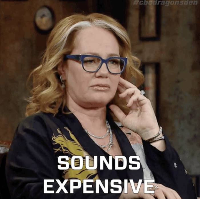 a woman touching her face saying, &quot;sounds expensive&quot;