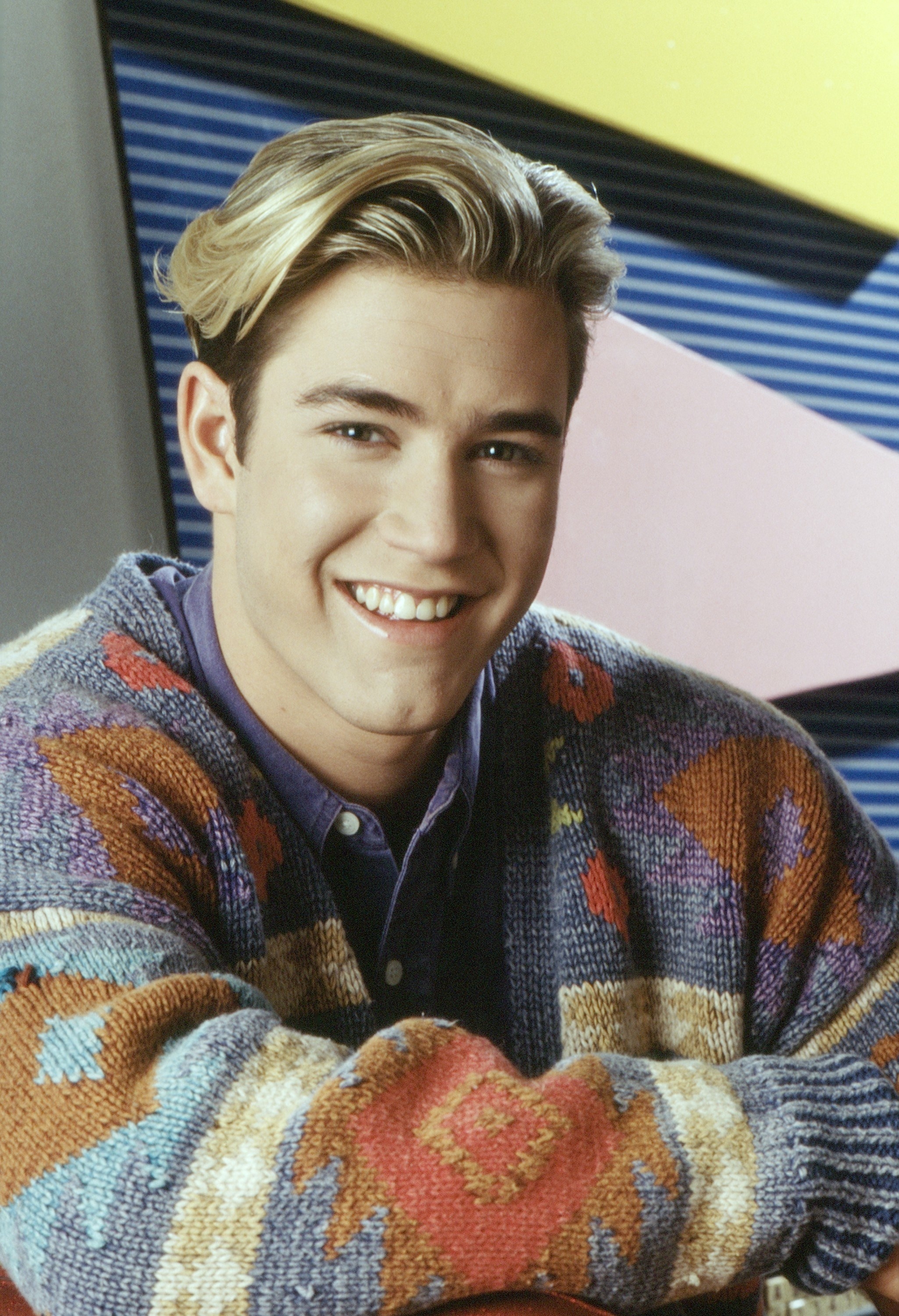 Zack Morris in a multicolored sweater