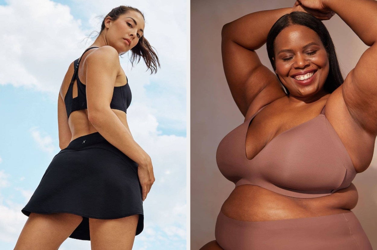 a person wearing a skort and a person wearing the contour bra with matchingundies