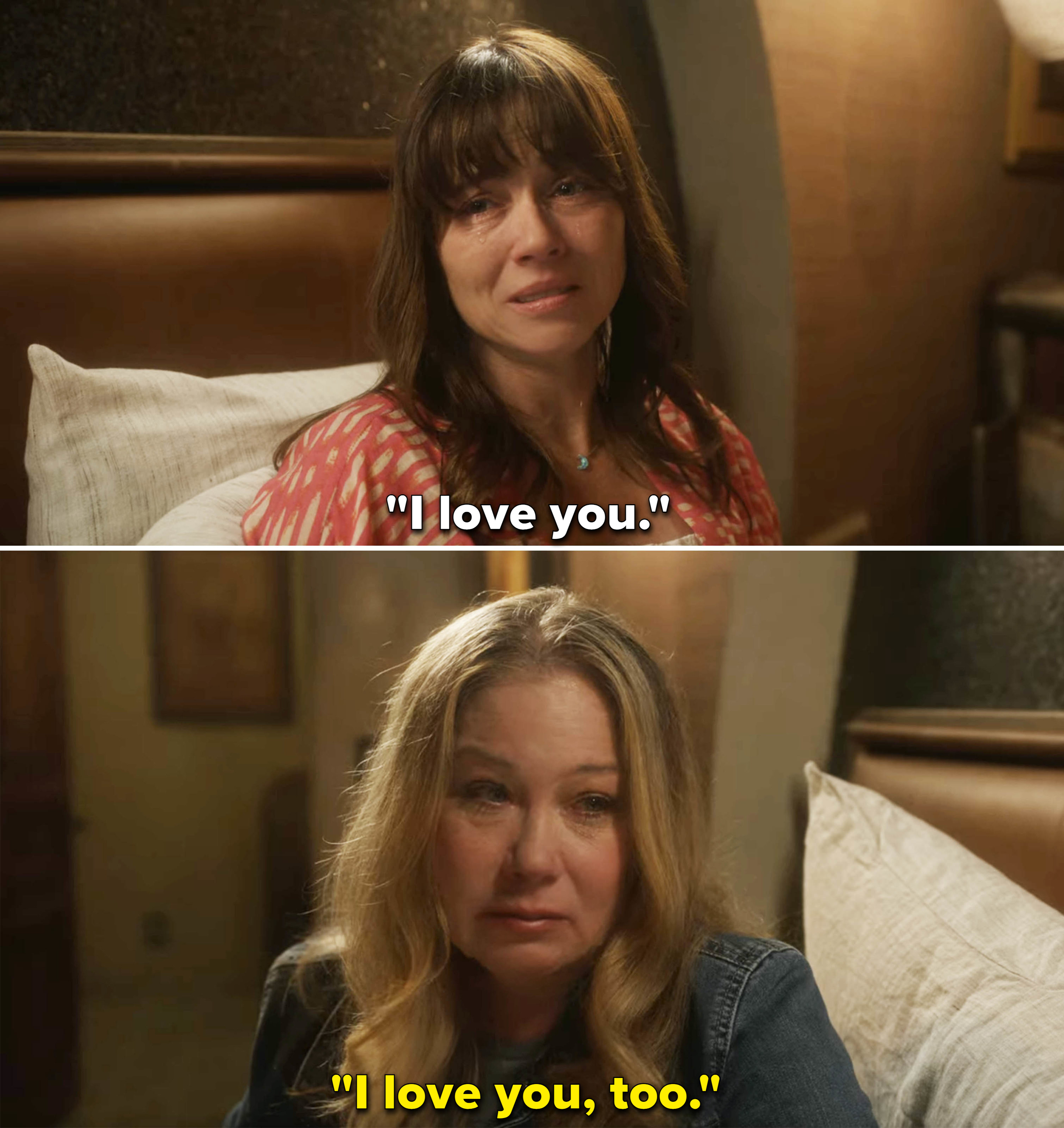 Judy and Jen saying &quot;I love you&quot; to each other in bed