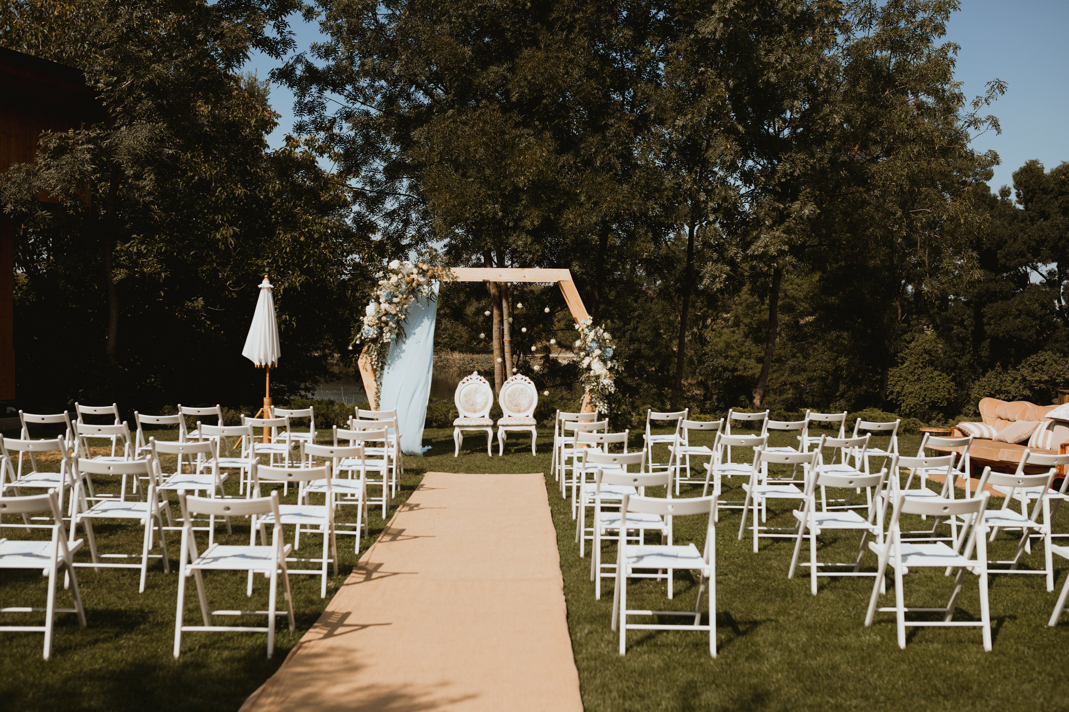 chairs and altar set up outside